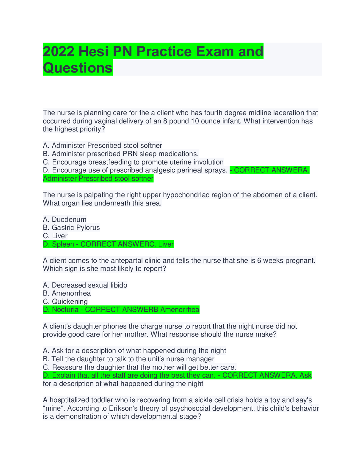 Preview image of 2022 Hesi PN Practice Exam document